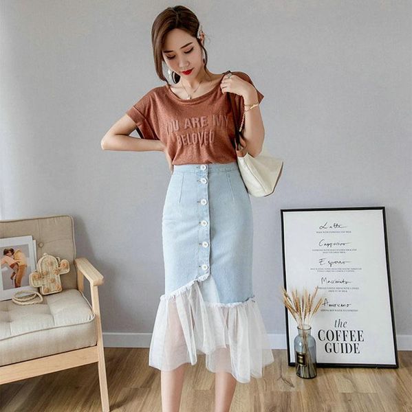 skirts fashion summer denim skirt female mid-length high waist slim wild mesh stitching women casual knee-length jeans a-line, Black
skirts fashion summer denim skirt female mid-length high waist slim wild mesh stitching women casual knee-length jeans a-line, Black