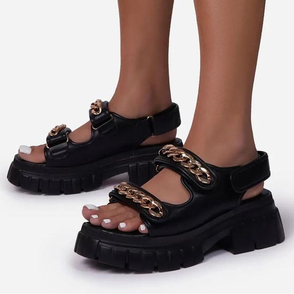 metal chain women sandals plus size 36-43 fashion platform ladies peep toe summer shoes dress, Black
metal chain women sandals plus size 36-43 fashion platform ladies peep toe summer shoes dress, Black