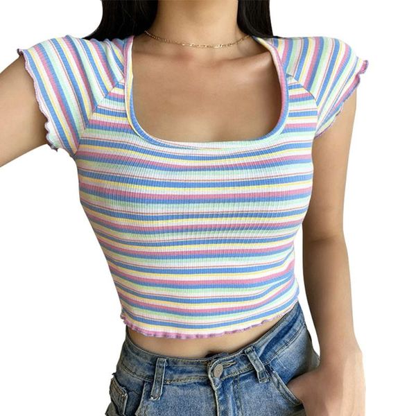 women's t-shirt fashion women striped navel t-shirts short sleeve summer 2021 slim female tees cute sweet girl clothes, White