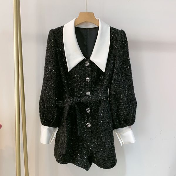 jumpsuit women's long sleeve lapel plaid tweed playsuit fall elegant single breasted women black jumpsuit and romper, Black;white
jumpsuit women's long sleeve lapel plaid tweed playsuit fall elegant single breasted women black jumpsuit and romper, Black;white