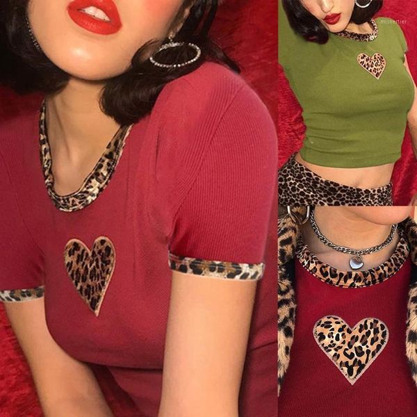 women's t-shirt women summer short sleeve o-neck t-shirts harajuku leopard patchwork heart crop casual ribbed slim fit vintage pullover, White
women's t-shirt women summer short sleeve o-neck t-shirts harajuku leopard patchwork heart crop casual ribbed slim fit vintage pullover, White