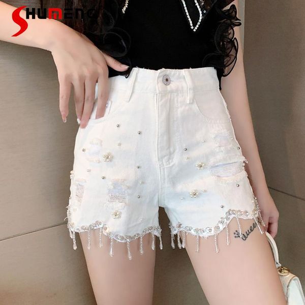 women's jeans 2021 summer women high waist slim tasseled short ladies loose straight wide leg shorts fashion beading denim pants, Blue
women's jeans 2021 summer women high waist slim tasseled short ladies loose straight wide leg shorts fashion beading denim pants, Blue
