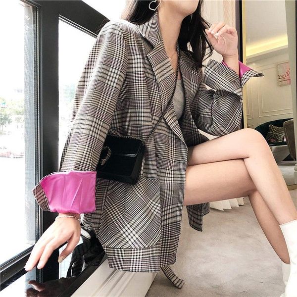 women's suits & blazers bgteever vintage bandage women plaid blazer loose notched pockets retro female suit outwear 2021 autumn jacket, White;black
women's suits & blazers bgteever vintage bandage women plaid blazer loose notched pockets retro female suit outwear 2021 autumn jacket, White;black