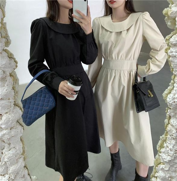 casual dresses apricot ladies 2021 elegant french temperament dress high waist slim long sleeve autumn mid-length, Black;gray 
casual dresses apricot ladies 2021 elegant french temperament dress high waist slim long sleeve autumn mid-length, Black;gray