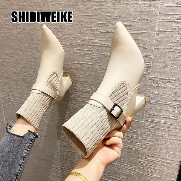boots women knit stitching ankle glossy pu pointed toe stretch boot fashion buckle female 2021 autumn winter v720, Black
boots women knit stitching ankle glossy pu pointed toe stretch boot fashion buckle female 2021 autumn winter v720, Black