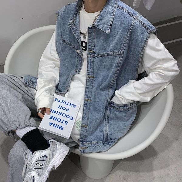 men's vests autumn cotton blue denim vest fashion retro pocket tooling men streetwear korean loose jacket coat mens m-2xl, Black;white
men's vests autumn cotton blue denim vest fashion retro pocket tooling men streetwear korean loose jacket coat mens m-2xl, Black;white