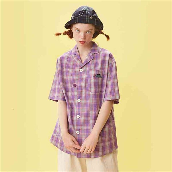 summer fashion design women loose blouse dinosaur embroidery purple plaid printed pocket short sleeve femme shirt cotton, White
summer fashion design women loose blouse dinosaur embroidery purple plaid printed pocket short sleeve femme shirt cotton, White