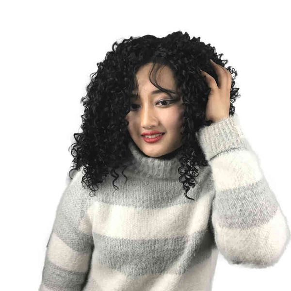 small front lace women's short curly black gradient chemical fiber high temperature silk wig, Black;brown
small front lace women's short curly black gradient chemical fiber high temperature silk wig, Black;brown