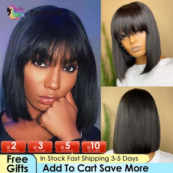 hair bulks short bob with bangs straight brazilian for women human glueless full machine made, Black
hair bulks short bob with bangs straight brazilian for women human glueless full machine made, Black