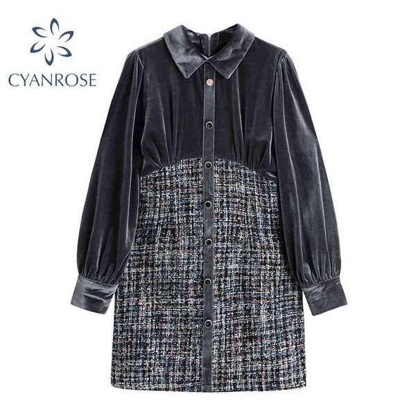tweed spliced flannel dresses women office lady long sleeve spring work lapel button vestidos elegant korean formal frocks 210417, Black;gray 
tweed spliced flannel dresses women office lady long sleeve spring work lapel button vestidos elegant korean formal frocks 210417, Black;gray