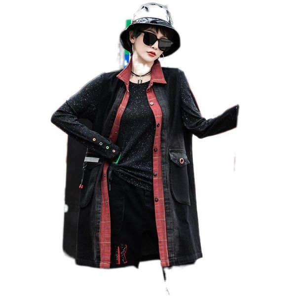 women's vests fairynatural european black denim waistcoat female red plaid print gothic women loose punk sleeveless long coat pockets, Black;white
women's vests fairynatural european black denim waistcoat female red plaid print gothic women loose punk sleeveless long coat pockets, Black;white