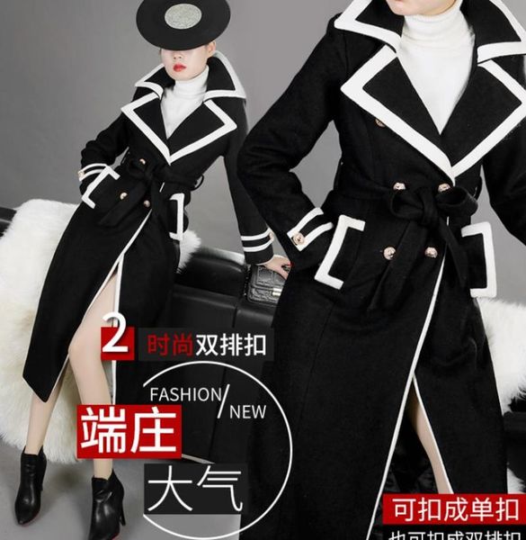 women's wool & blends x-long suit fabric jacket female autumn temperament long sleeve over the knee hepburn double breasted lapel belte, Black
women's wool & blends x-long suit fabric jacket female autumn temperament long sleeve over the knee hepburn double breasted lapel belte, Black