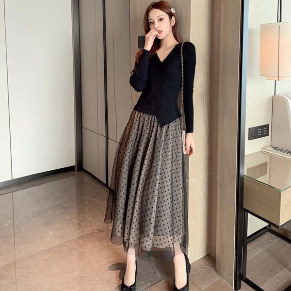 vintage elegant maxi knitted dress women v-neck slim long sleeve knitting patchwork mesh vestido de mujer femme robe casual dresses, Black;gray
vintage elegant maxi knitted dress women v-neck slim long sleeve knitting patchwork mesh vestido de mujer femme robe casual dresses, Black;gray