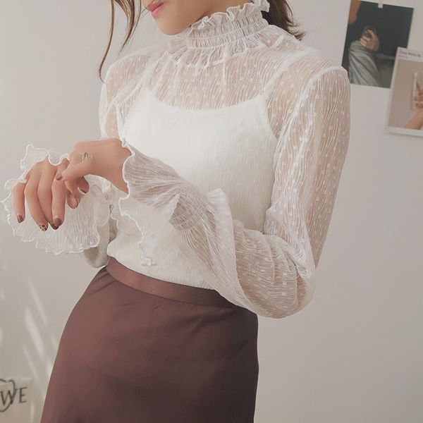 women shirt transparent korean loose lace blouse 3 colors female bottoming blouses plus size r, White
women shirt transparent korean loose lace blouse 3 colors female bottoming blouses plus size r, White