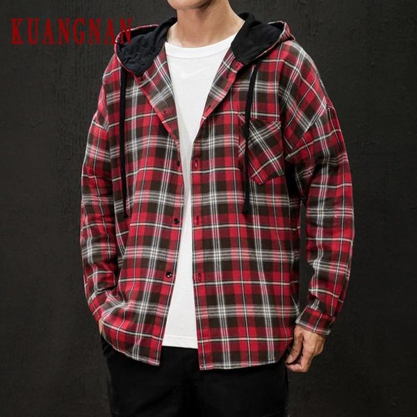 men's casual shirts kuangnan plaid hooded long sleeve shirt men streetwear blouse hip hop 5xl 2021 autumn, White;black
men's casual shirts kuangnan plaid hooded long sleeve shirt men streetwear blouse hip hop 5xl 2021 autumn, White;black