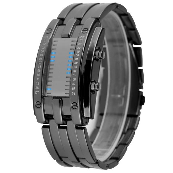 men black/silver digital watch creative double row light binary dial led sports male clock watches stainless steel wristwatches, Slivery;brown
men black/silver digital watch creative double row light binary dial led sports male clock watches stainless steel wristwatches, Slivery;brown
