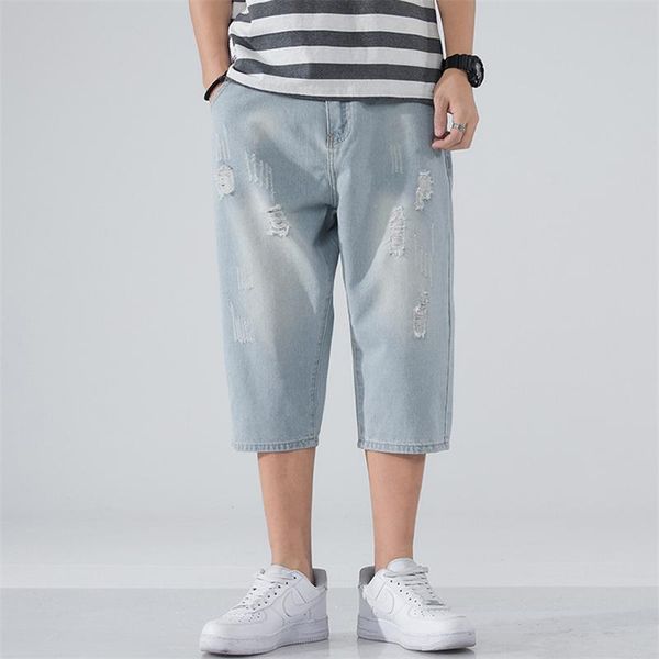 men's jeans ripped men 2021 summer capri pants cropped trousers streetwear frayed holes motocycle calf-lenghth loose fit, Blue
men's jeans ripped men 2021 summer capri pants cropped trousers streetwear frayed holes motocycle calf-lenghth loose fit, Blue