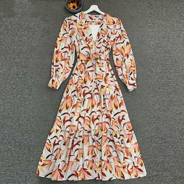 runway fashion women dress spring autumn lantern sleeve v-neck belt leaves printed button long party dresses casual, Black;gray
runway fashion women dress spring autumn lantern sleeve v-neck belt leaves printed button long party dresses casual, Black;gray
