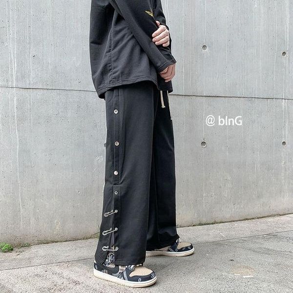men's pants side split breasted sweatpants mens joggers hip hop streetwear elastic waist wide leg loose straight harajuku cargo, Black
men's pants side split breasted sweatpants mens joggers hip hop streetwear elastic waist wide leg loose straight harajuku cargo, Black
