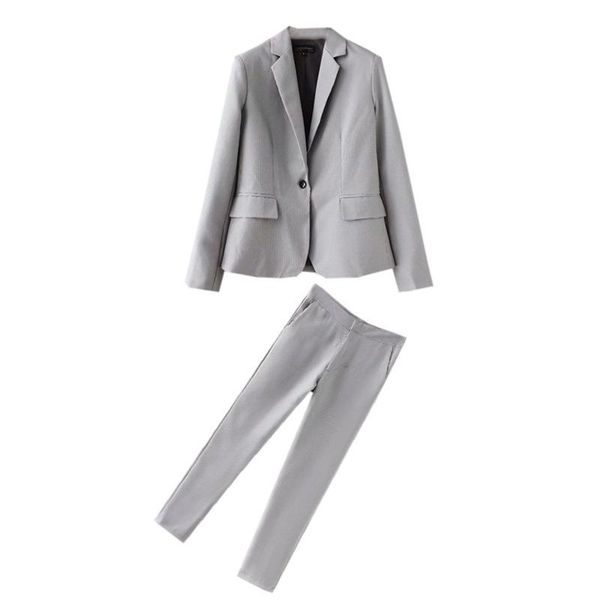 women's two piece pants 2 set 2021 autumn casual wild plaid long sleeve single button blazer + high waist straight, White 
women's two piece pants 2 set 2021 autumn casual wild plaid long sleeve single button blazer + high waist straight, White