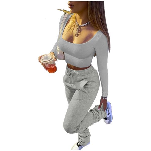 tracksuits streetwear wide leg flare high waist leggings trousers sportswear stacked women two piece set, Gray
tracksuits streetwear wide leg flare high waist leggings trousers sportswear stacked women two piece set, Gray