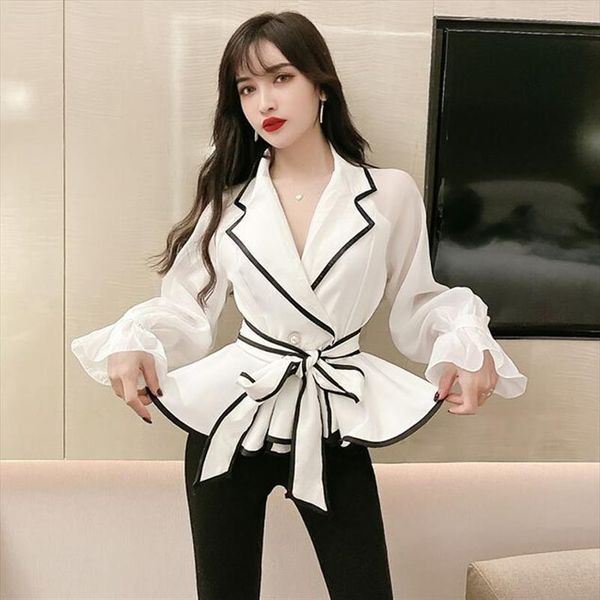 notched chiffon spring autumn sashes womens shirt ruffled waist coat short lacing blouse office long sleeves summer, White
notched chiffon spring autumn sashes womens shirt ruffled waist coat short lacing blouse office long sleeves summer, White