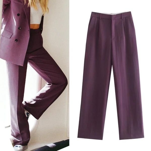 women's pants & capris za purple high waist woman office casual vintage baggy sets autumn fashion straight leg trousers, Black;white
women's pants & capris za purple high waist woman office casual vintage baggy sets autumn fashion straight leg trousers, Black;white