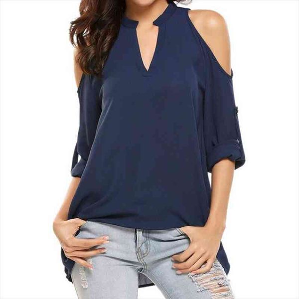 women spring summer chiffon shirts fashion casual loose solid color adjustable long sleeve v-neck off shoulder blouse plus size, White
women spring summer chiffon shirts fashion casual loose solid color adjustable long sleeve v-neck off shoulder blouse plus size, White