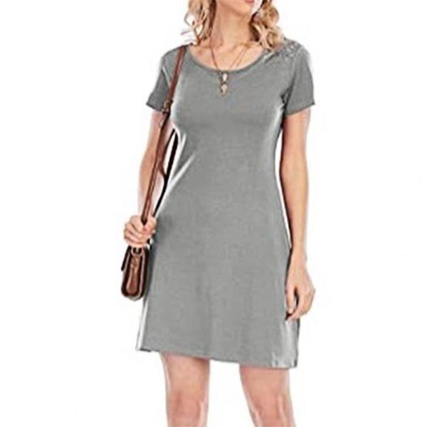 casual dresses 2021 summer women's short sleeve midi dress wild home service solid color, Black;gray
casual dresses 2021 summer women's short sleeve midi dress wild home service solid color, Black;gray