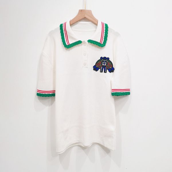 sweater knit 2021 summer women's pullover short sleeve contrast stripe lapel badge stitching loose white, White;black
sweater knit 2021 summer women's pullover short sleeve contrast stripe lapel badge stitching loose white, White;black
