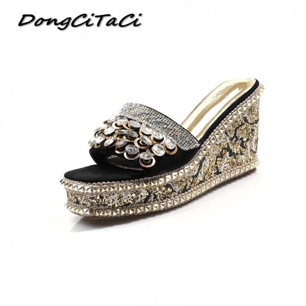 dongcitaci women platforms wedge sandals shoes woman fashion rivets bling crystal muffin bottom square toe high heels, Black
dongcitaci women platforms wedge sandals shoes woman fashion rivets bling crystal muffin bottom square toe high heels, Black