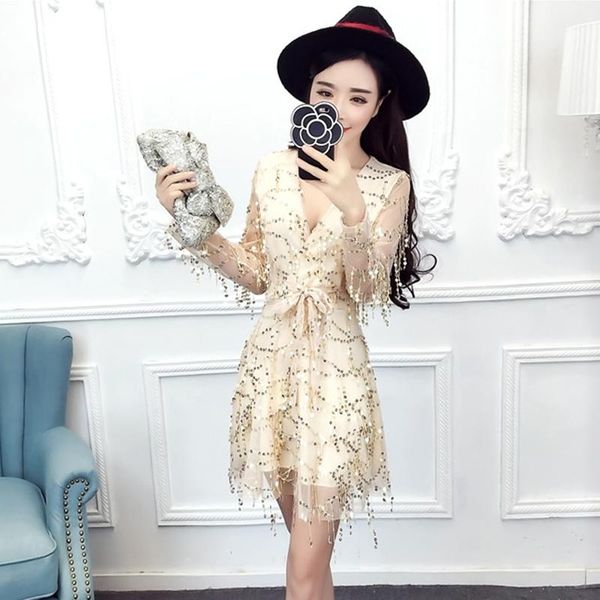 casual dresses sweet mesh streetwear dress sequins fairy 2021 night tassel slim ladies temperament, Black;gray
casual dresses sweet mesh streetwear dress sequins fairy 2021 night tassel slim ladies temperament, Black;gray