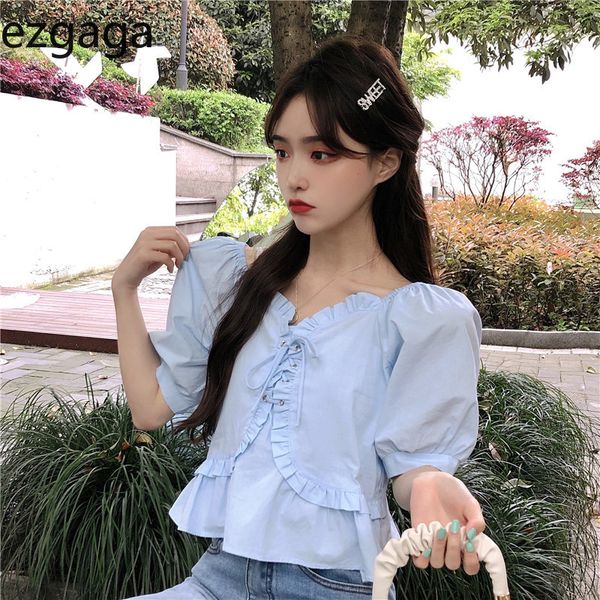 ezgaga summer casual blouse women puff short sleeve new crop lace-up korean fashion chic solid thin shirts sweet 210430, White
ezgaga summer casual blouse women puff short sleeve new crop lace-up korean fashion chic solid thin shirts sweet 210430, White