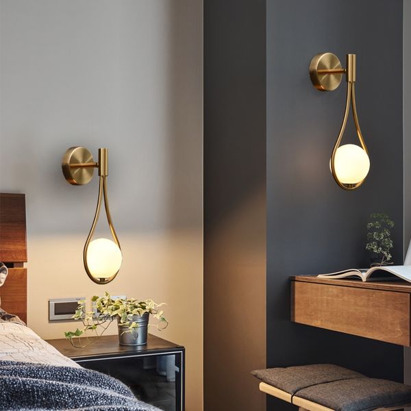 

LED Nordic Glass Ball Wall Lamp Modern Living Room Brass Lamp Fashion Simple Bedside Aisle Corridor Stairs