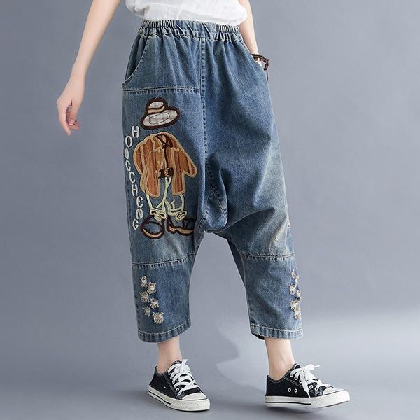 women ankle length hip hop retro denim jeans female patchwork embroidery vintage hole large size loose elastic waist cross pants women', Blue
women ankle length hip hop retro denim jeans female patchwork embroidery vintage hole large size loose elastic waist cross pants women', Blue
