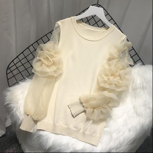 spring summer knitted organza women sweater patchwork lantern sleeve 3d flower pullover fashion mujer femme, White;black
spring summer knitted organza women sweater patchwork lantern sleeve 3d flower pullover fashion mujer femme, White;black