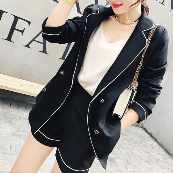 women's suits & blazers casual 2 pieces sets notched collar slim blazer and short pant elegant suit women black fashion office high qua, White;black
women's suits & blazers casual 2 pieces sets notched collar slim blazer and short pant elegant suit women black fashion office high qua, White;black