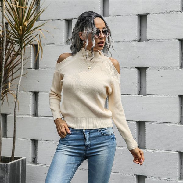 womens designer knits high neck long sleeve strapless knitting sweater solid color fashion casual female clothing, White
womens designer knits high neck long sleeve strapless knitting sweater solid color fashion casual female clothing, White