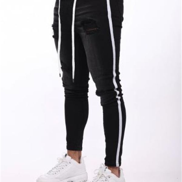 men's ripped hole designer jeans fashion distrressed panelled slim pencil pants with drawstring street style mens long trousers, Blue
men's ripped hole designer jeans fashion distrressed panelled slim pencil pants with drawstring street style mens long trousers, Blue
