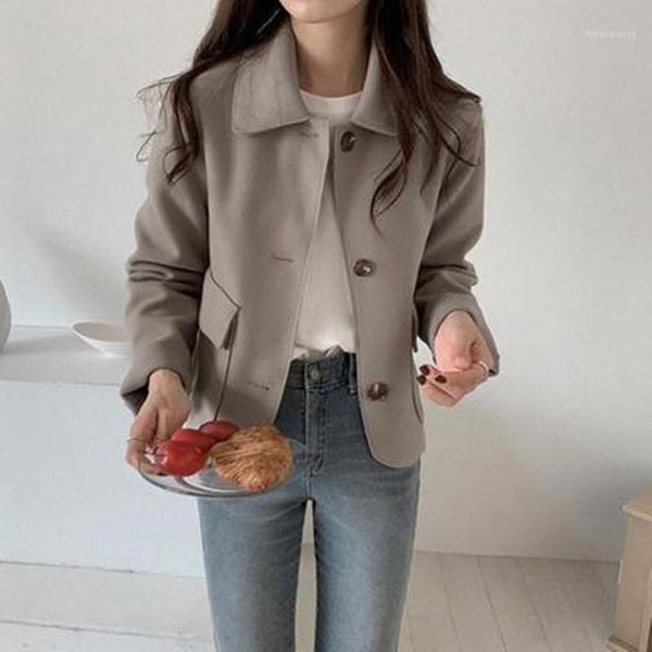 women's jackets 2021 korea autumn and winter style loose fashion temperament pure color woolen coat women, Black;brown
women's jackets 2021 korea autumn and winter style loose fashion temperament pure color woolen coat women, Black;brown