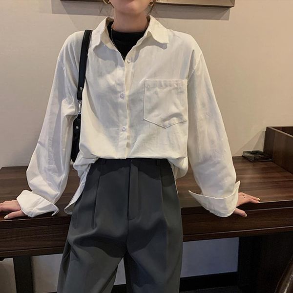women's blouses & shirts oversized women 2021 spring autumn bf style loose streetwear long sleeve blusas mujer, White
women's blouses & shirts oversized women 2021 spring autumn bf style loose streetwear long sleeve blusas mujer, White