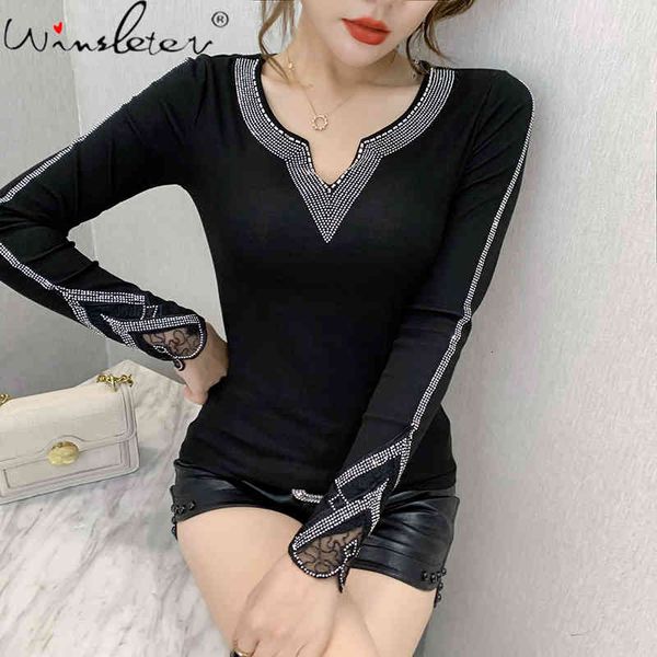 women's t-shirt fall winter korean style t-shirt chic v-neck shiny dimaonds cotton women long sleeve ropa mujer tees t09, White
women's t-shirt fall winter korean style t-shirt chic v-neck shiny dimaonds cotton women long sleeve ropa mujer tees t09, White