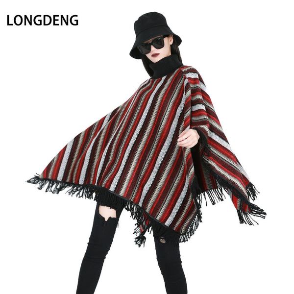 women's sweaters longdeng 2021 fashion winter women sweater turtleneck batwing sleeve cloak striped tassel knitted large size, White;black
women's sweaters longdeng 2021 fashion winter women sweater turtleneck batwing sleeve cloak striped tassel knitted large size, White;black