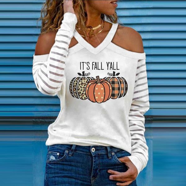 women's t-shirt pumpkin print t shirt autumn v neck long-sleeved tshirts fashion off the shoulder tee shirts roupas femininas, White
women's t-shirt pumpkin print t shirt autumn v neck long-sleeved tshirts fashion off the shoulder tee shirts roupas femininas, White