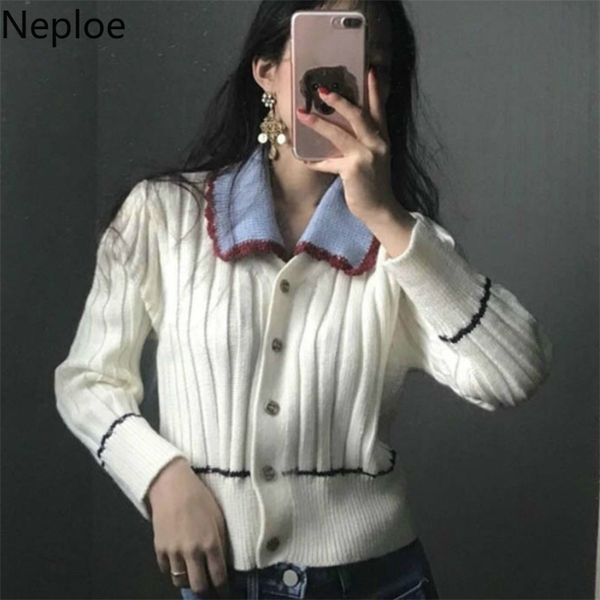 autumn korean retro vertical striped short cardigans sweater color match knit long sleeve pull femme coat slim sueter 210422, White;black
autumn korean retro vertical striped short cardigans sweater color match knit long sleeve pull femme coat slim sueter 210422, White;black