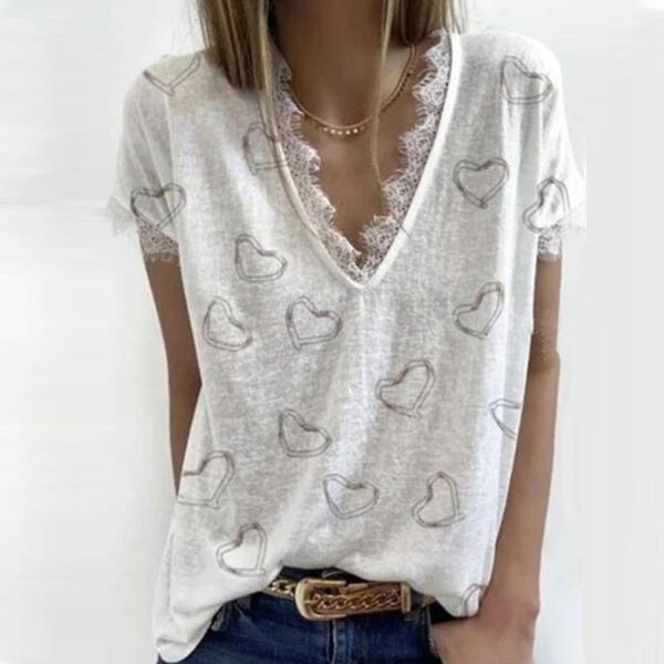 women's t-shirt summer t shirt love retro printed deep v-neck lace clothes 2021 casual #gh, White
women's t-shirt summer t shirt love retro printed deep v-neck lace clothes 2021 casual #gh, White