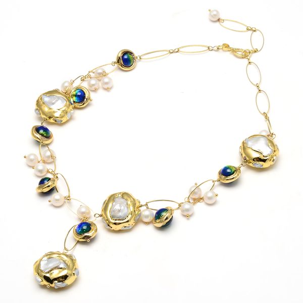 guaiguai jewelry natural freshwater cultured white keshi pearl blue murano glass necklace 21" for women, Silver
guaiguai jewelry natural freshwater cultured white keshi pearl blue murano glass necklace 21" for women, Silver