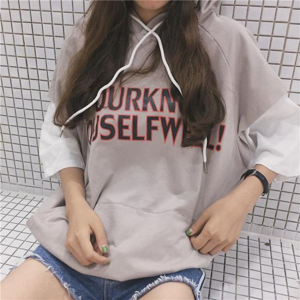 women's t-shirt 2021 summer fashion letter harajuku print loose short-sleeve half sleeve color matching fake two pieces hoodie, White
women's t-shirt 2021 summer fashion letter harajuku print loose short-sleeve half sleeve color matching fake two pieces hoodie, White