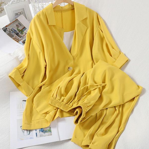 women's two piece pants suit fashion summer loose collar three-quarter sleeve jacket nine-point wide-leg suspenders three-pieces, White
women's two piece pants suit fashion summer loose collar three-quarter sleeve jacket nine-point wide-leg suspenders three-pieces, White