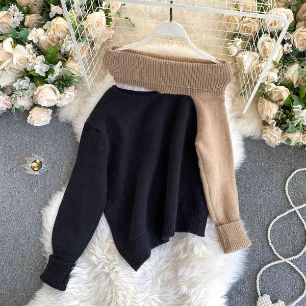 sweaters women's irregular sweater autumn winter contrast color turtleneck pullovers female off shoulder loose jumper new fashion, White;black
sweaters women's irregular sweater autumn winter contrast color turtleneck pullovers female off shoulder loose jumper new fashion, White;black
